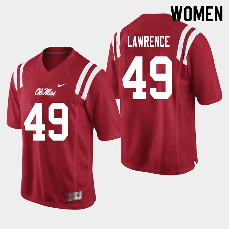 Jared Lawrence Ole Miss Rebels NCAA Women's Red #49 Stitched Limited College Football Jersey MIZ5458AI